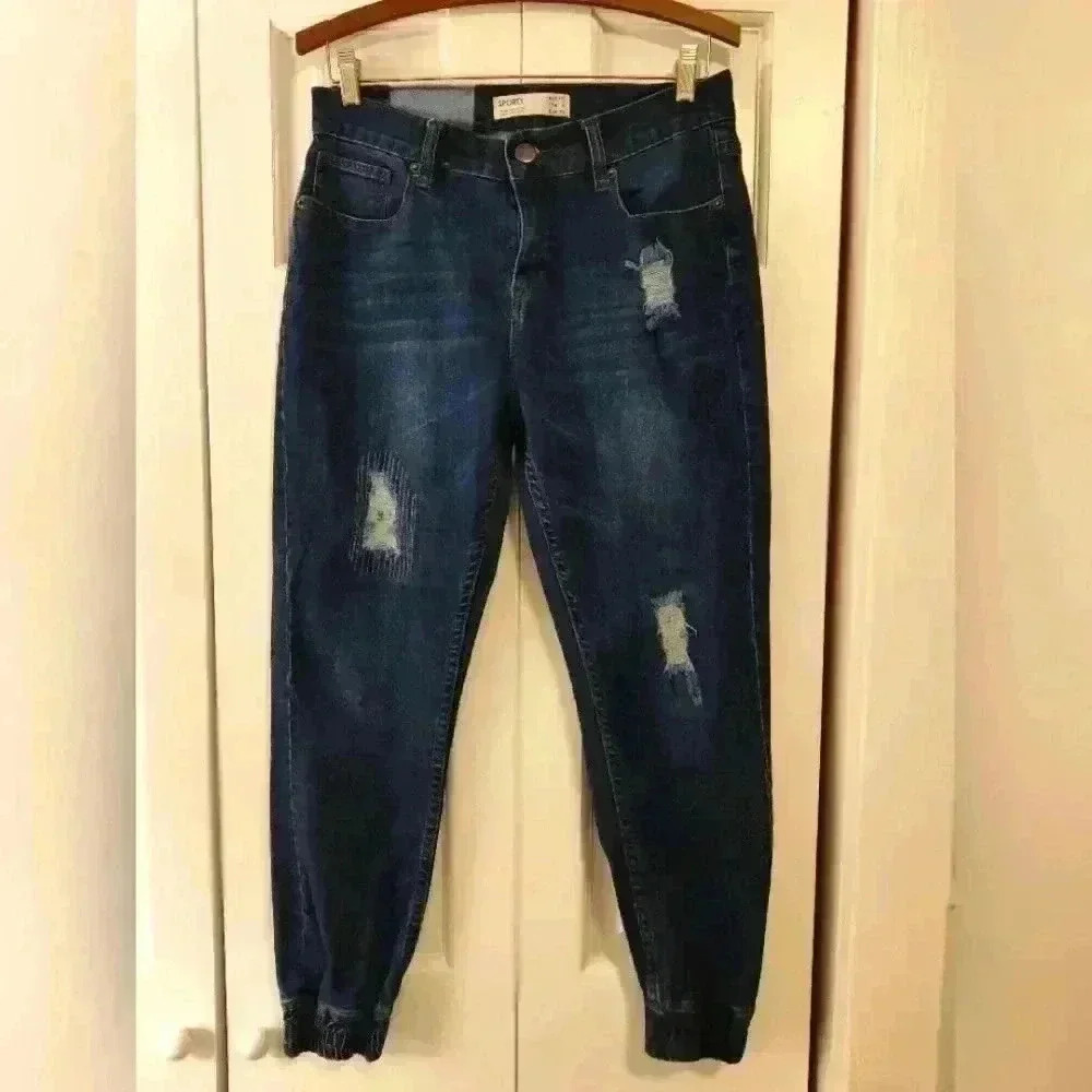 Cotton On Sporty women's distressed dark wash denim jogger jeans | size 6